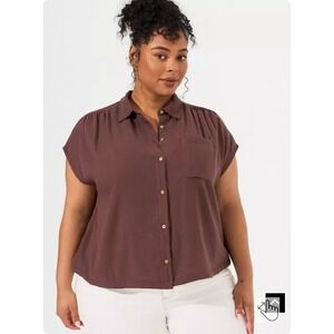 Torrid Double Gauze Button Up Short Sleeve Shirt Top Plus Size 4X Brown